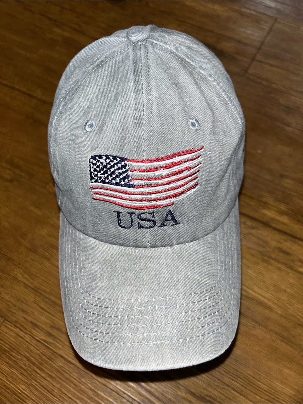 Gray USA Flag Embroidered Baseball Cap